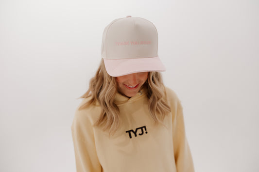 ANNIVERSARY TRUCKER HAT - TAN & PINK